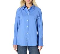 Amazon Essentials Women's Oversized-Fit Cropped Cotton Stretch Poplin Button-Down Shirt, Blue, M
