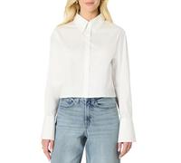 Amazon Essentials Women's Oversized-Fit Cropped Cotton Stretch Poplin Button-Down Shirt, Bright White, XL
