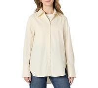 Amazon Essentials Women's Oversized-Fit Cropped Cotton Stretch Poplin Button-Down Shirt, Cream, L