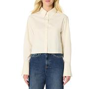 Amazon Essentials Women's Oversized-Fit Cropped Cotton Stretch Poplin Button-Down Shirt, Cream, XS