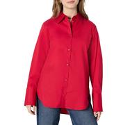 Amazon Essentials Women's Oversized-Fit Cropped Cotton Stretch Poplin Button-Down Shirt, Red, L