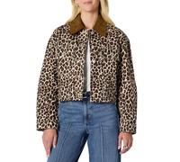 Amazon Essentials Women's Oversized-Fit Cropped Denim Jacket with Contrast Collar, Black Brown Animal Print, XL