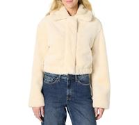 Amazon Essentials Women's Oversized-Fit Cropped Faux Fur Jacket with Collar, Cream, M