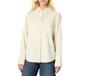 Amazon Essentials Women's Oversized-Fit Denim Button-Down Shirt, Ecru, L