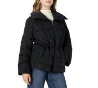 Amazon Essentials Women's Oversized-Fit Square Quilted Puffer Jacket with Adjustable Waist, Black, S