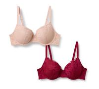 Amazon Essentials Women's Padded Underwire Full-Coverage Bra, Soft-Stretch Lace, Pack of 2, Burgundy/Soft Petal, 36A