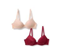 Amazon Essentials Women's Padded Underwire Push-Up Bra, Stretch All-Over Lace, Pack of 2, Burgundy/Soft Petal, 36A