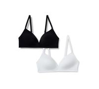 Amazon Essentials Women's Padded Wireless Plunge Bralette, Ultra-Smooth 4-Way Stretch Microfibre, Pack of 2, Black/White, 34D