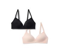 Amazon Essentials Women's Padded Wireless Plunge Bralette, Ultra-Smooth 4-Way Stretch Microfibre, Pack of 2, Black/Soft Petal, 34B