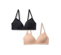 Amazon Essentials Women's Padded Wireless Plunge Bralette, Ultra-Smooth 4-Way Stretch Microfibre, Pack of 2, Black/Washed Bronze, 34D