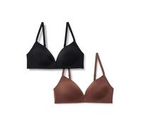 Amazon Essentials Women's Padded Wireless Plunge Bralette, Ultra-Smooth 4-Way Stretch Microfibre, Pack of 2, Black/Rich Hazel, 34B