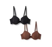 Amazon Essentials Women's Peached Microfibre Lined Demi Bra, Pack of 2, Black/Rich Hazel, 36C
