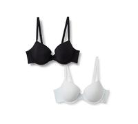 Amazon Essentials Women's Peached Microfibre Lined Demi Bra, Pack of 2, Black/White, 38A