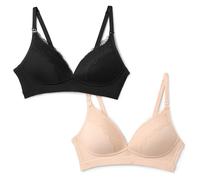 Amazon Essentials Women's Peached Microfibre with Lace Trim Clip Down Nursing Bra, Pack of 2, Black/Soft Petal, 32A