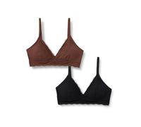 Amazon Essentials Women's Peached Microfibre with Lace Trim Lined V Neck Bralette, Pack of 2, Black/Rich Hazel, XS