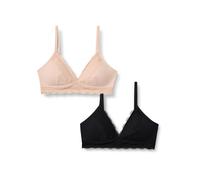 Amazon Essentials Women's Peached Microfibre with Lace Trim Lined V Neck Bralette, Pack of 2, Black/Soft Petal, XL