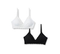 Amazon Essentials Women's Peached Microfibre with Lace Trim Lined V Neck Bralette, Pack of 2, Black/White, XS