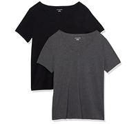 Amazon Essentials Women's Plus Size Short-Sleeve V-Neck T-Shirt, Pack of 2, Black/Charcoal Heather, 4XL Plus