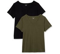 Amazon Essentials Women's Plus Size Short-Sleeve V-Neck T-Shirt, Pack of 2, Black/Olive, 5XL Plus