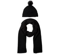 Amazon Essentials Women's Pom Knit Hat and Scarf Set, Black, One Size
