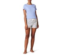 Amazon Essentials Women's Poplin Short and Sleep T-Shirt Set, Blue Floral, L