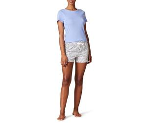 Amazon Essentials Women's Poplin Short and Sleep T-Shirt Set, Blue Floral, XL