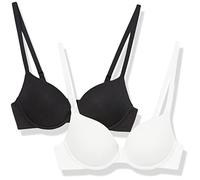 Amazon Essentials Women's Push-Up Padded Cotton Bra, Pack of 2, Black/White, 36A