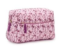 Amazon Essentials Women's Quilted Travel Makeup Bag, Pink Floral, One Size
