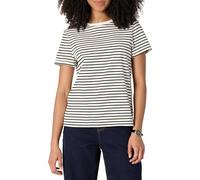 Amazon Essentials Women's Regular Fit 100% Cotton Crewneck Short Sleeve T-Shirt, Eggshell White Black French Stripes, XXL