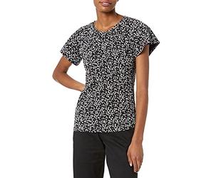 Amazon Essentials Women's Regular-Fit Cape Sleeve Open Crewneck T-Shirt, Black White Animal Print, S
