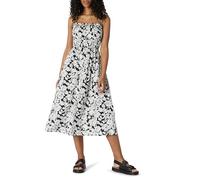 Amazon Essentials Women's Regular-Fit Cotton Sateen Smocked Bodice Dress, Black Ivory Folk Floral, L