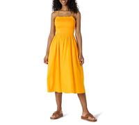 Amazon Essentials Women's Regular-Fit Cotton Sateen Smocked Bodice Midi Dress, Golden Yellow, M