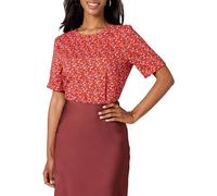 Amazon Essentials Women's Regular-Fit Georgette Short-Sleeved Top, Tomato Red Ditsy Floral, XL