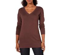 Amazon Essentials Women's Regular Fit Lightweight Long-Sleeved V-Neck Tunic Jumper (Available in Plus Size), Dark Chestnut Brown Heather, S