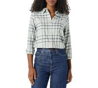 Amazon Essentials Women's Regular-Fit Long-Sleeve Lightweight Plaid Flannel Shirt, Black Grey Plaid, XL