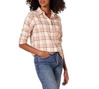 Amazon Essentials Women's Regular-Fit Long-Sleeve Lightweight Plaid Flannel Shirt, Ecru Pale Pink Alpine Plaid, XS