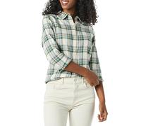 Amazon Essentials Women's Regular-Fit Long-Sleeve Lightweight Plaid Flannel Shirt, Ivory Green Alpine Plaid, S