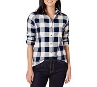 Amazon Essentials Women's Regular-Fit Long-Sleeve Lightweight Plaid Flannel Shirt, Navy Buffalo Plaid, XXL