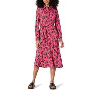 Amazon Essentials Women's Regular-Fit Long-Sleeve Matte Jersey Collared Midi Shirt Dress, Hot Pink Leafy Floral Ditsy, XL
