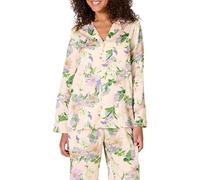 Amazon Essentials Women's Regular-Fit Long-Sleeved Satin Sleep Shirt Only (Bottoms Sold Separately), Beige Peach Floral, XL