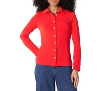Amazon Essentials Women's Regular-Fit Matte Jersey Button-Down Shirt, Bright Poppy Red, S