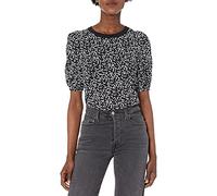 Amazon Essentials Women's Regular-Fit Puff-Sleeve Crewneck T-Shirt, Black White Abstract Animal, XXL