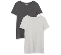 Amazon Essentials Women's Regular-Fit Short-Sleeve Crewneck T-Shirt, Pack of 2, Charcoal Heather/Light Grey Heather, XXL