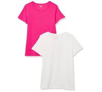 Amazon Essentials Women's Regular-Fit Short-Sleeve Crewneck T-Shirt, Pack of 2, Hot Pink/White, XL