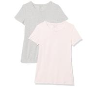 Amazon Essentials Women's Regular-Fit Short-Sleeve Crewneck T-Shirt, Pack of 2, Light Grey Heather/Light Pink, XS
