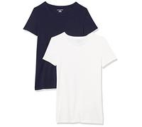 Amazon Essentials Women's Regular-Fit Short-Sleeve Crewneck T-Shirt, Pack of 2, Navy/White, S