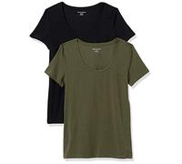 Amazon Essentials Women's Regular-Fit Short-Sleeve Scoop Neck T-Shirt (Available in Plus Size), Pack of 2, Dark Olive/Black, XXL