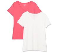 Amazon Essentials Women's Regular-Fit Short-Sleeve V-Neck T-Shirt, Pack of 2, Bright Pink/White, XXL