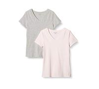 Amazon Essentials Women's Regular-Fit Short-Sleeve V-Neck T-Shirt, Pack of 2, Light Pink/Light Grey Heather, S