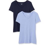 Amazon Essentials Women's Regular-Fit Short-Sleeve V-Neck T-Shirt, Pack of 2, Purple/Navy, S
